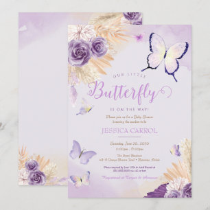 Boho Butterfly Lavender Purple Floral Baby Shower Invitation