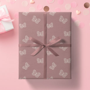 Boho Butterfly Modern Baby Girl Neutral Mauve Wrapping Paper