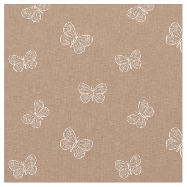 Boho Butterfly Modern Girly Spring Animal Brown Fabric (Close Up)