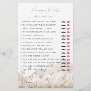Boho Butterfly Mummy or Daddy Baby Shower Game