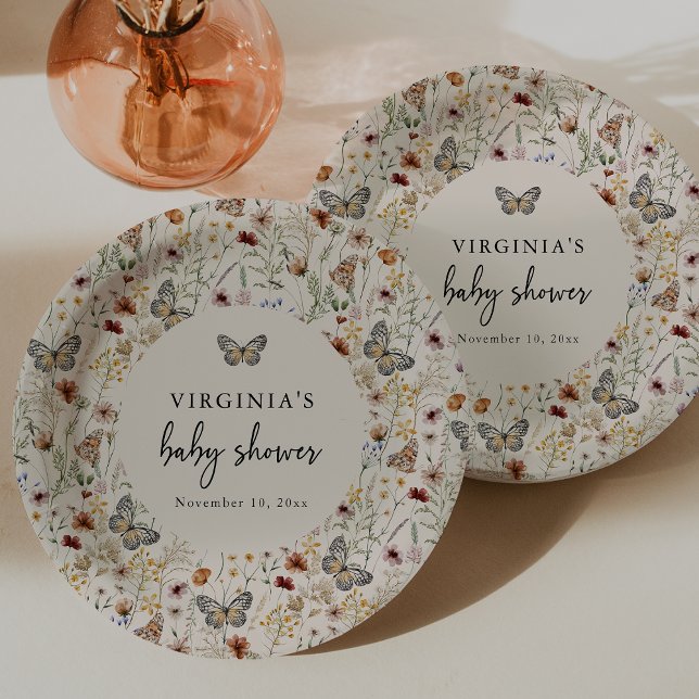 Boho Butterfly Paper Plate (Boho Wildflowers Butterfly Paper Plates by Painted Paperie
)