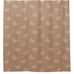Boho Butterfly Pattern Neutral Modern Tan Brown Shower Curtain