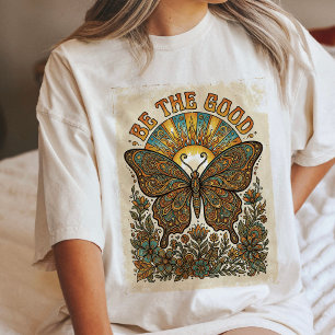 Boho Butterfly Retro Sun Hippie Aesthetic Tri-Blend Shirt