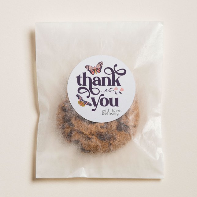 Boho Butterfly Thank You Classic Round Sticker (Creator Uploaded)