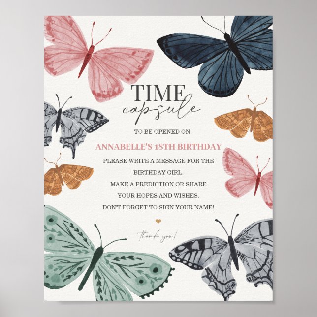 Boho Butterfly Time Capsule Birthday Sign (Front)