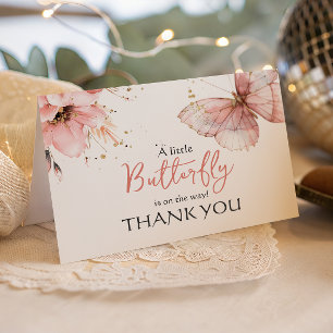 Boho Butterfly Wild Floral Pink Girl Baby Shower Thank You Card