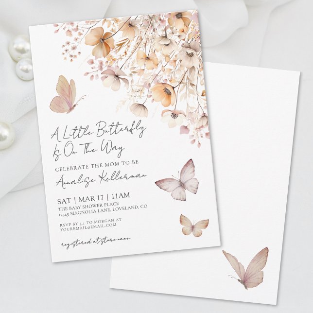 Boho Butterfly Wildflower Baby Shower Invitation (Butterfly Wildflower Baby Shower Invitation)