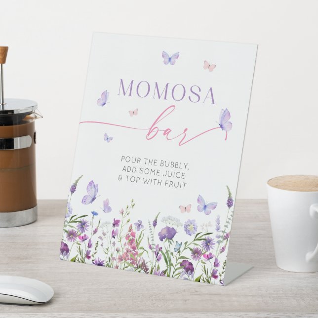 Boho Butterfly Wildflower Baby Shower Momosa Bar Pedestal Sign (In SItu)