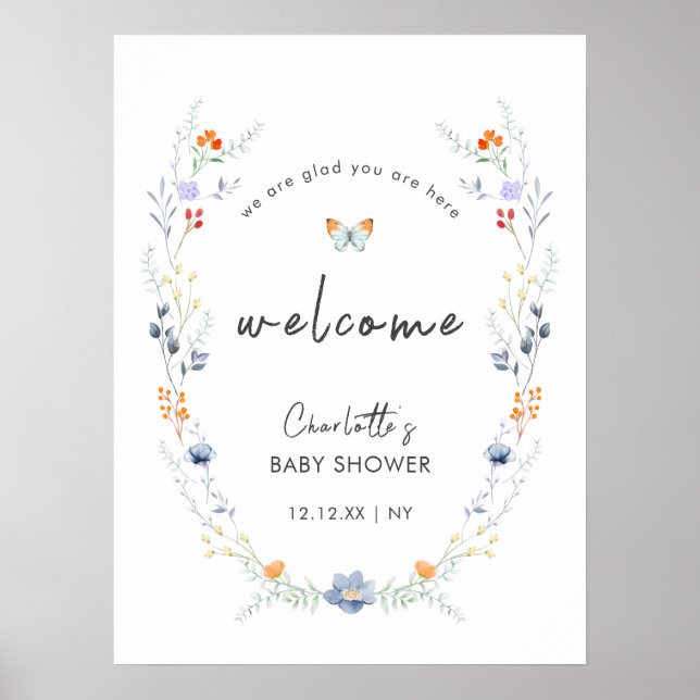 Boho Butterfly Wildflower Baby Shower Welcome  Poster (Front)