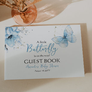Boho Butterfly Wildflower Floral Blue Baby Shower Guest Book