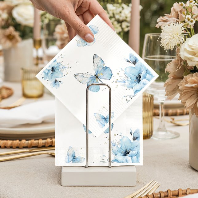 Boho Butterfly Wildflower Floral Blue Baby Shower Napkin (Creator Uploaded)