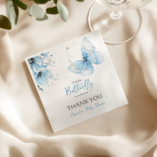 Boho Butterfly Wildflower Floral Blue Baby Shower Napkin