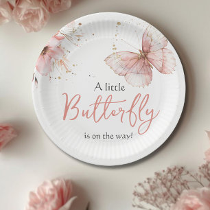 Boho Butterfly Wildflower Floral Girl Baby Shower Paper Plate