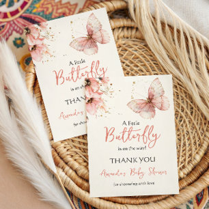 Boho Butterfly Wildflower Floral Girl Baby Shower Thank You Card