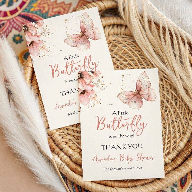 Boho Butterfly Wildflower Floral Girl Baby Shower Thank You Card (Creator Uploaded)