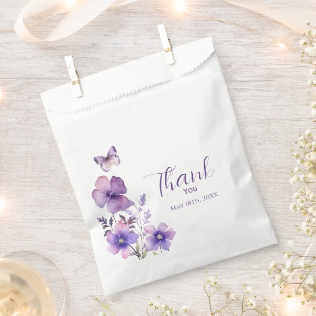 Boho Butterfly Wildflower Purple Girl Baby Shower Favour Bags (Clipped)