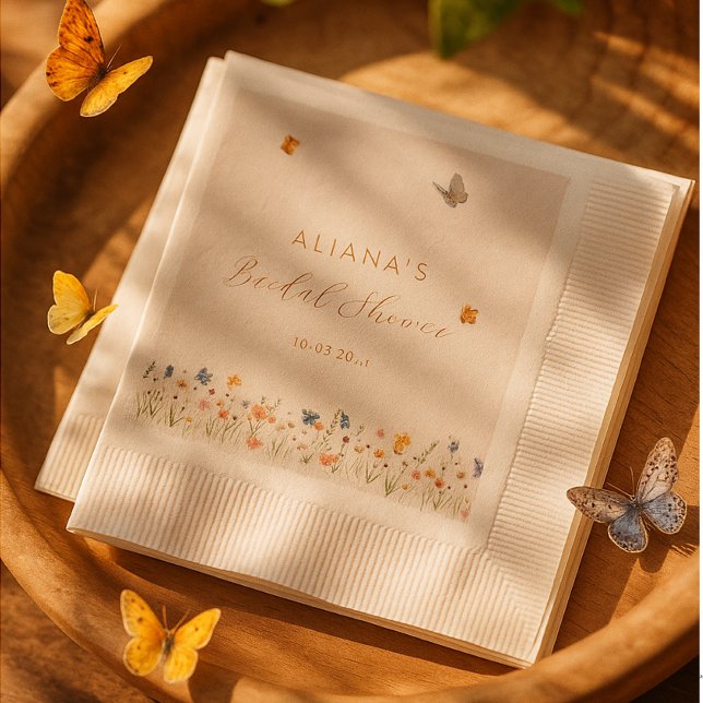 Boho Butterfly Wildflowers Bridal Shower  Napkin (Creator Uploaded)