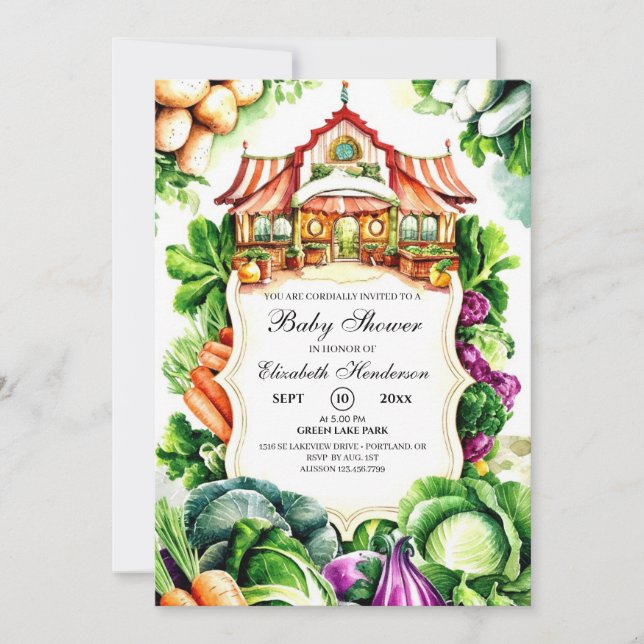 Boho Cabbage Farmer's Market Baby Shower Invitation (Front)