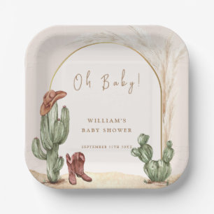 Boho Cactus Arch Desert Cowboy Baby Shower  Paper Plate