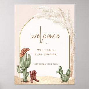 Boho Cactus Arch Desert Cowboy Baby Shower Welcome Poster