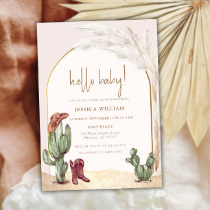Boho Cactus Arch Desert Cowboy Hello Baby Shower  Invitation
