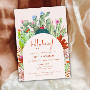Boho Cactus Arch Desert Pampas Hello Baby Shower Invitation