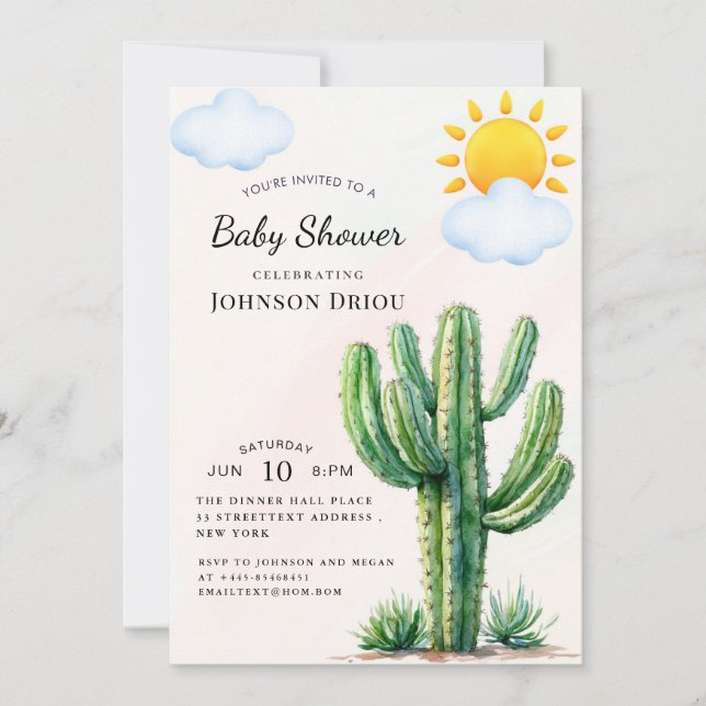 Boho Cactus Baby Shower Invitation (Front)