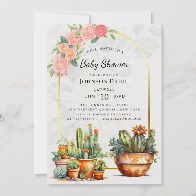 Boho Cactus Baby Shower Invitation (Front)