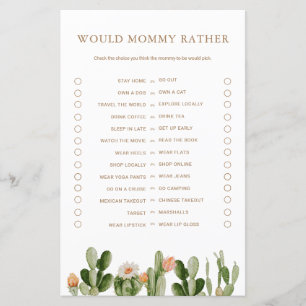 Boho Cactus Baby Shower Would Mummy Rather Game