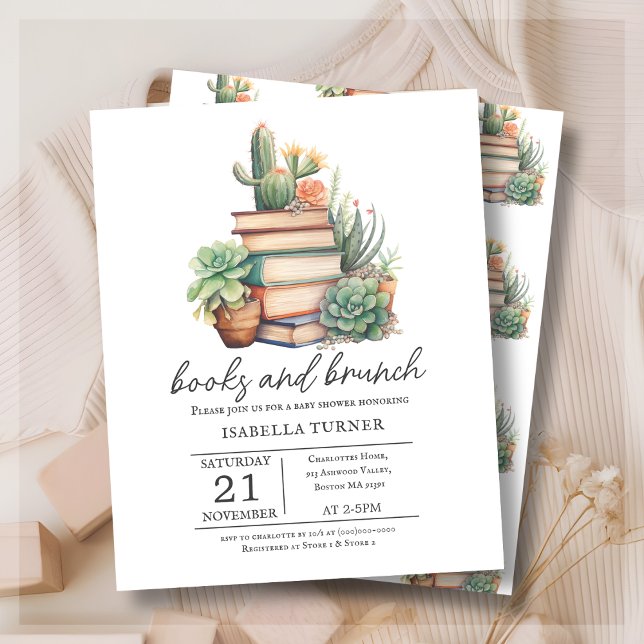 Boho Cactus Books & Brunch  Baby Shower Invitation (Creator Uploaded)
