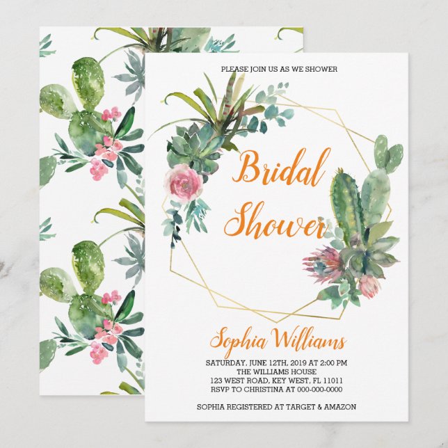 Boho Cactus Bridal Shower Invitation (Front/Back)