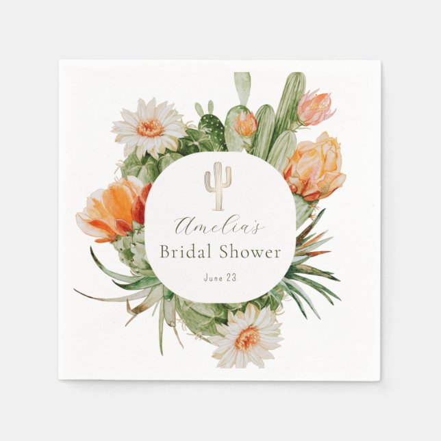 Boho Cactus Bridal Shower Napkin (Front)