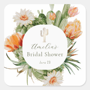 Boho Cactus Bridal Shower Square Sticker