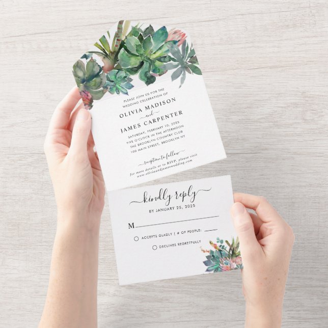 Boho Cactus Cacti Succulent Desert Floral Wedding All In One Invitation (Tearaway)