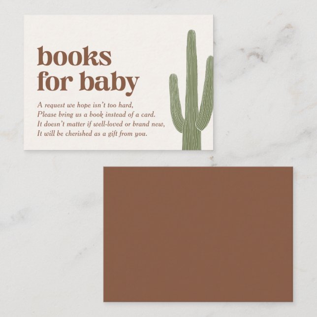 Boho Cactus Desert Baby Shower Books for Baby Enclosure Card (Front/Back)