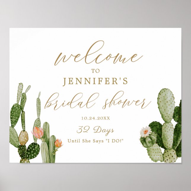 Boho Cactus Desert Bridal Shower Welcome Poster (Front)