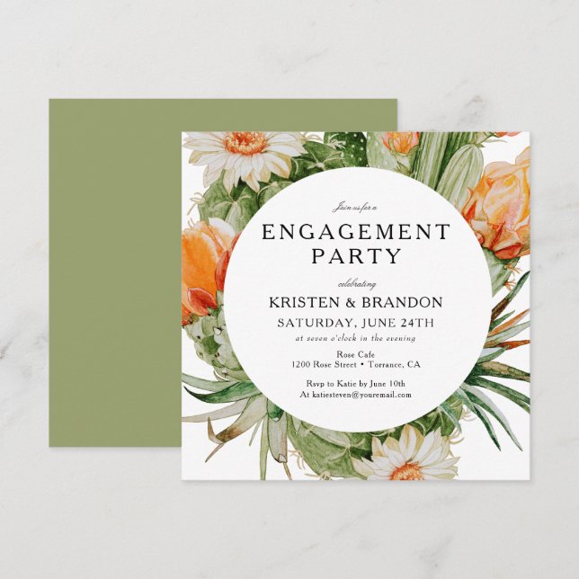 Boho Cactus Desert Engagement Party  Invitation (Front/Back)