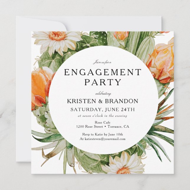 Boho Cactus Desert Engagement Party  Invitation (Front)
