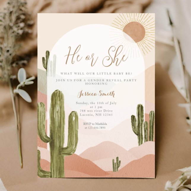 Boho Cactus Dessert He or She Gender Reveal  Invitation (Creator Uploaded)