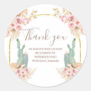 Boho Cactus Floral Bridal Shower Thank You Sticker