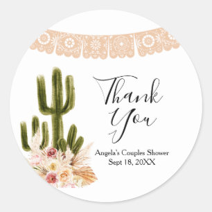 Boho Cactus Floral Bridal Shower Thank You Sticker