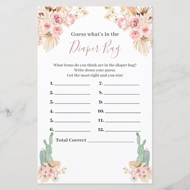 Boho Cactus Floral Guess What's In the Diaper Bag (Front)