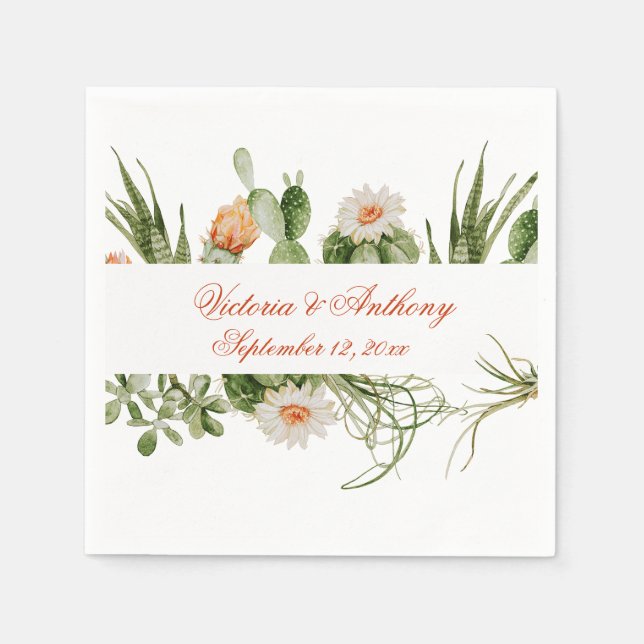 Boho Cactus Floral Rustic  Napkin (Front)