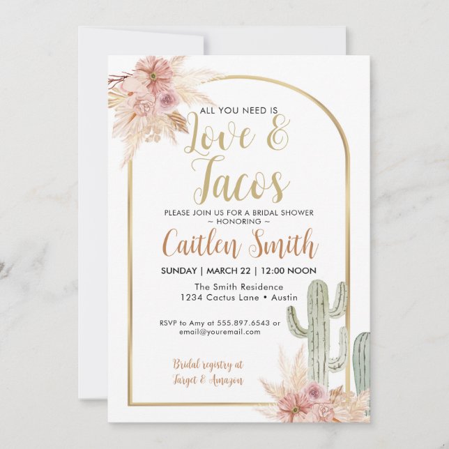Boho Cactus Love and Tacos Bridal Shower Invite (Front)