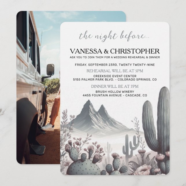 Boho Cactus Night Before Wedding Rehearsal Invitation (Front/Back)