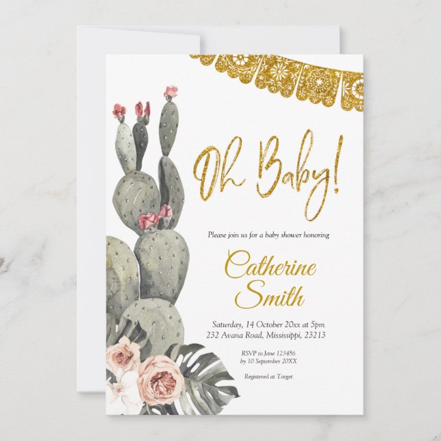 Boho Cactus Oh Baby Baby Shower Invitation (Front)