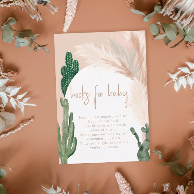 Boho cactus pampas arch baby bring a book enclosure card (Creator Uploaded)