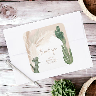 Boho cactus pampas arch desert baby shower  square sticker