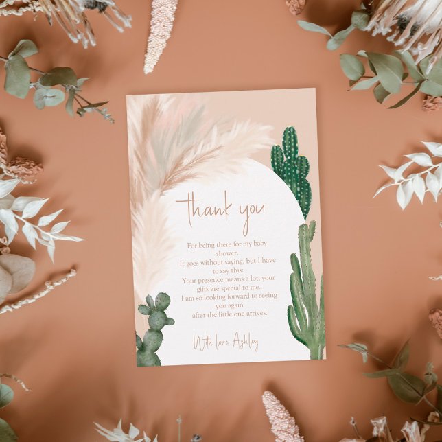Boho cactus pampas arch desert baby shower  thank you card (Creator Uploaded)