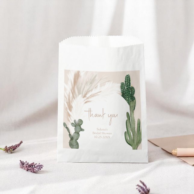 Boho cactus pampas arch desert bridal shower  favour bags (Boho cactus pampas arch desert bridal shower favor bag)